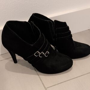 Black Heeled Boots with Buckle Detail